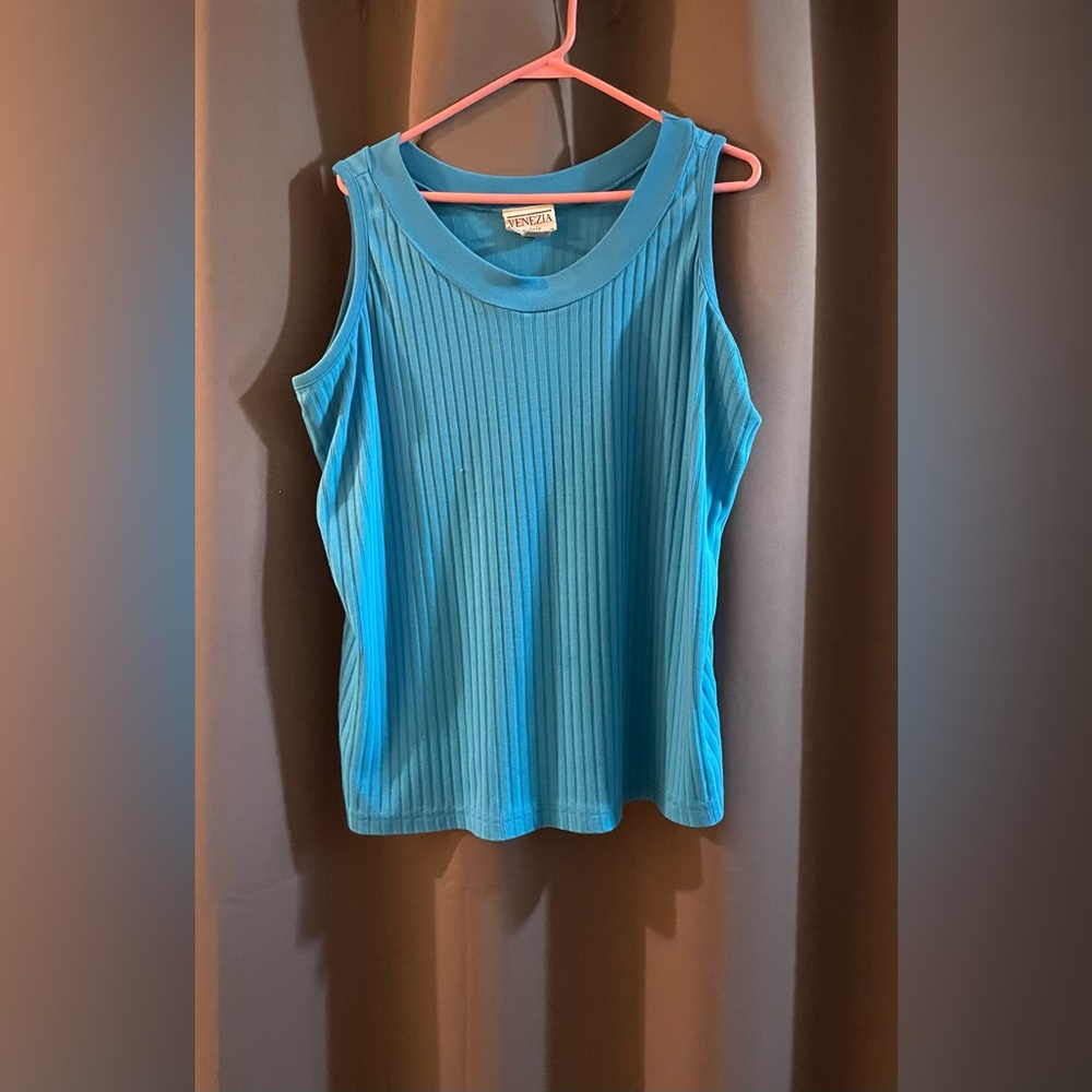 Womens Venezia Blue Ribbed Tank Top